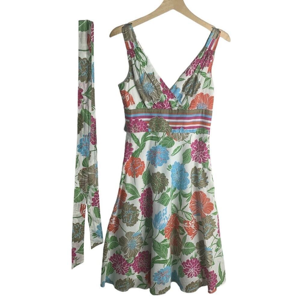 Donna Morgan Raffia Floral V Neck Cotton Sun Dress Womens Size 4 NWT $119 - Picture 5 of 14